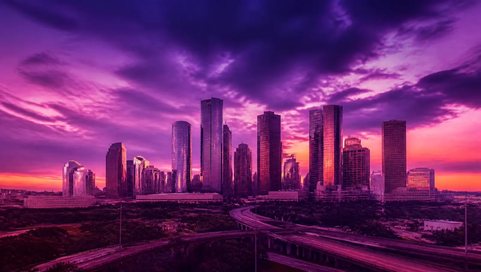 Houston skyline at sunset